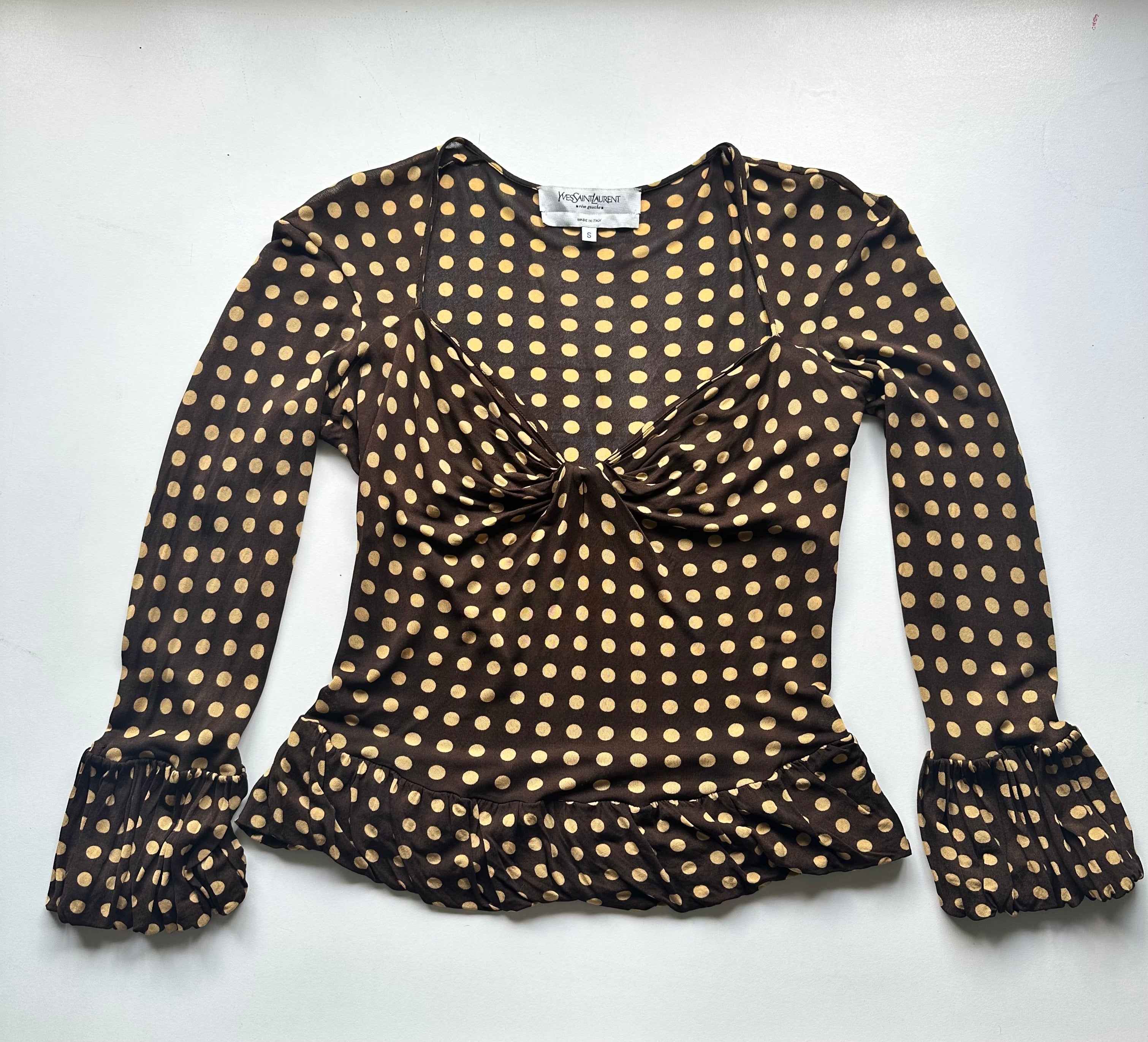 Yves Saint Laurent Rive Gauche — Polka Dot Rayon Blouse, c. 1990s–2000s