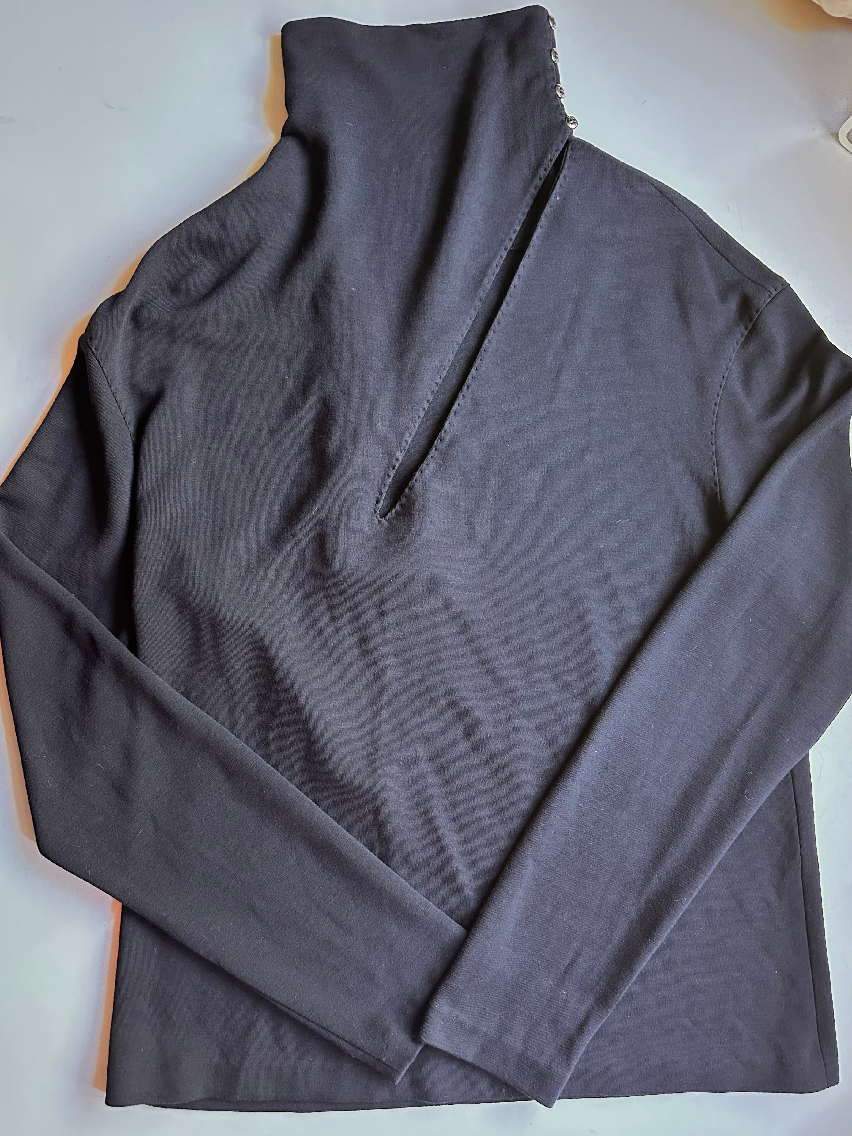 vintage Louis Vuitton black mock neck top on dress form front view Paris-sourced archival fashion