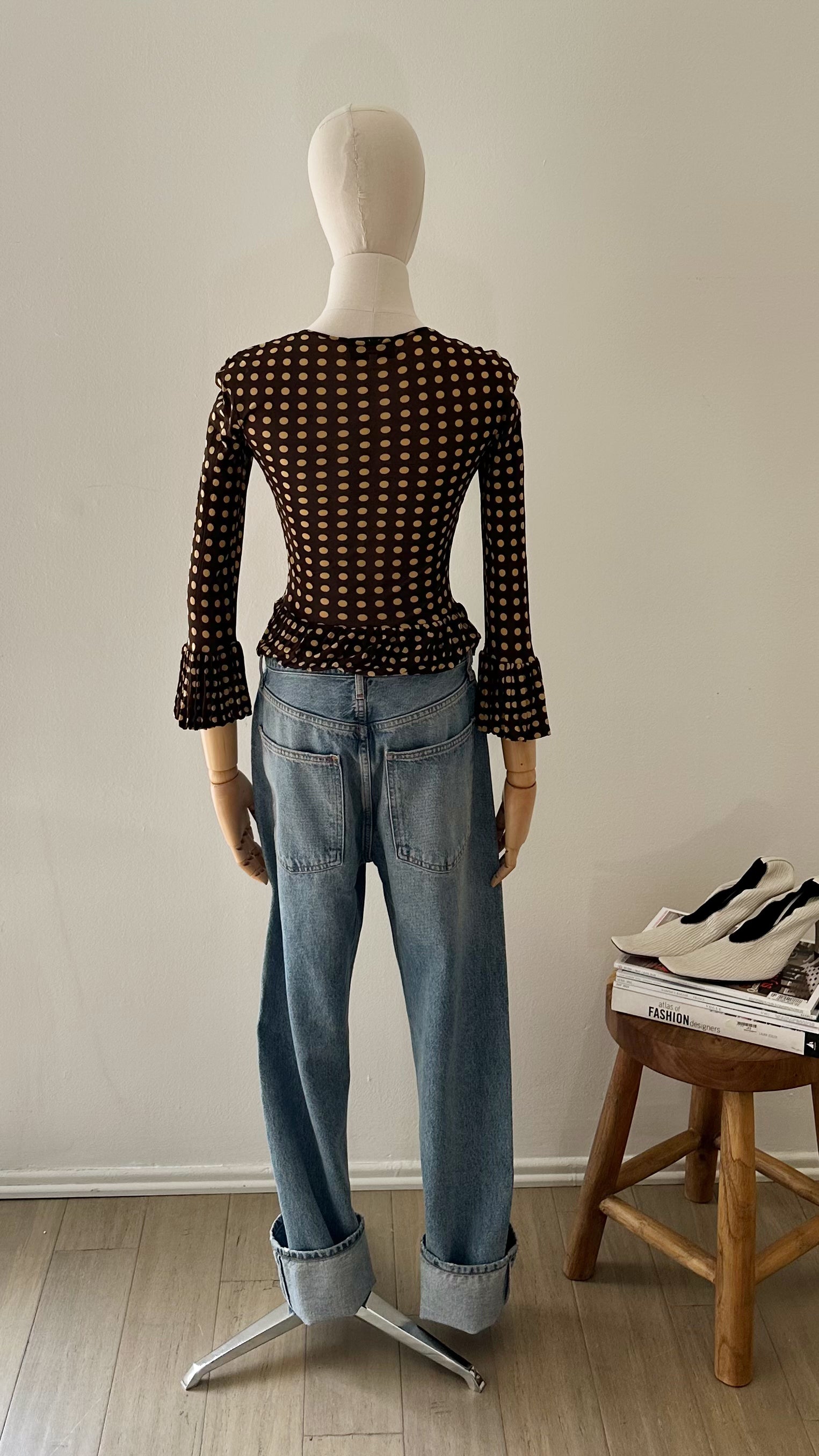 Yves Saint Laurent Rive Gauche — Polka Dot Rayon Blouse, c. 1990s–2000s