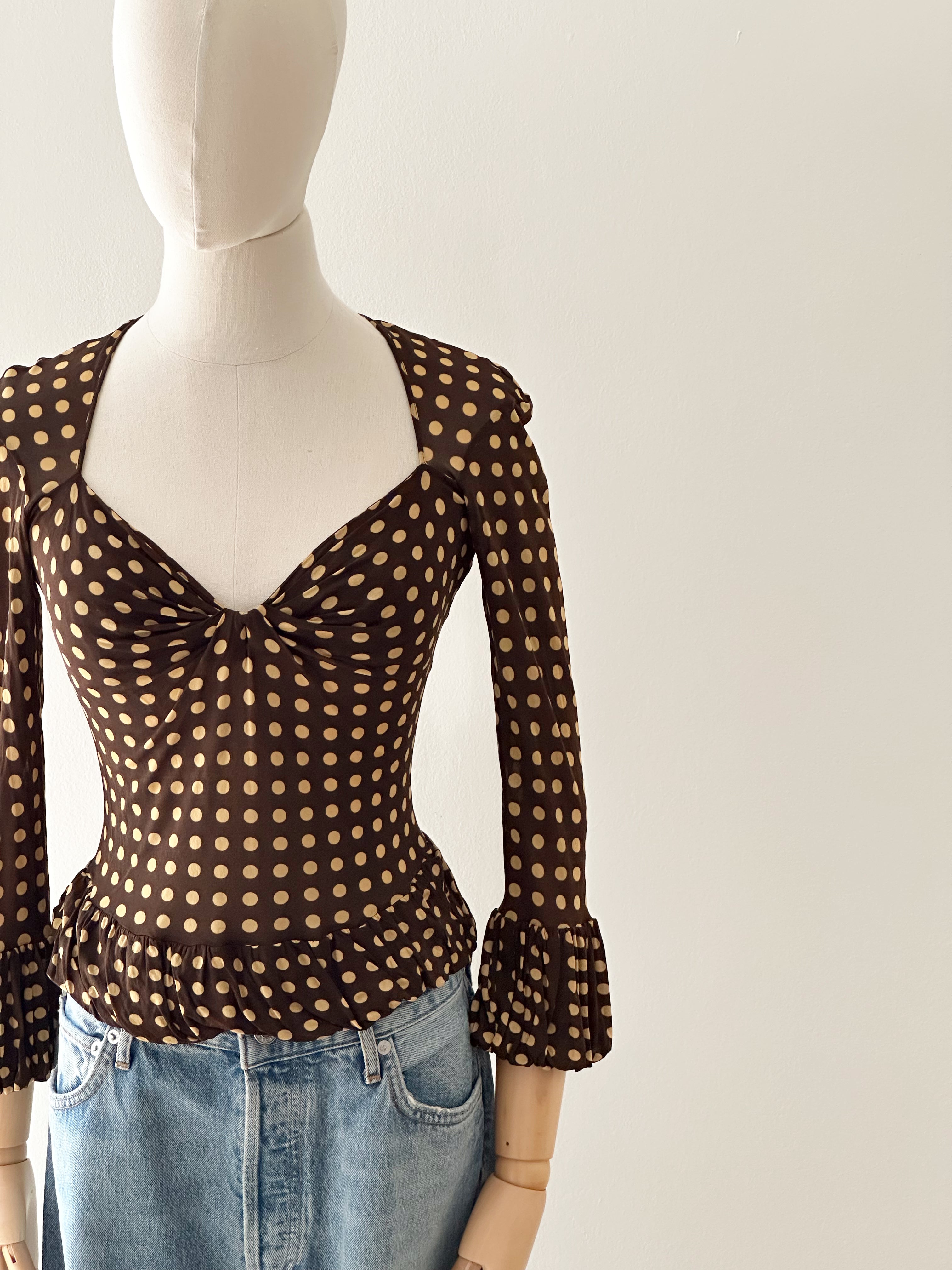 Yves Saint Laurent Rive Gauche — Polka Dot Rayon Blouse, c. 1990s–2000s